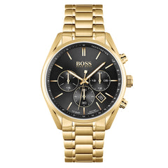 Hugo Boss Champion Black Dial Gold Steel Strap Watch for Men - 1513848 Watches Hugo Boss   