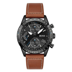 Hugo Boss Pilot Black Dial Brown Leather Strap Watch for Men - 1513851 Watches Hugo Boss   