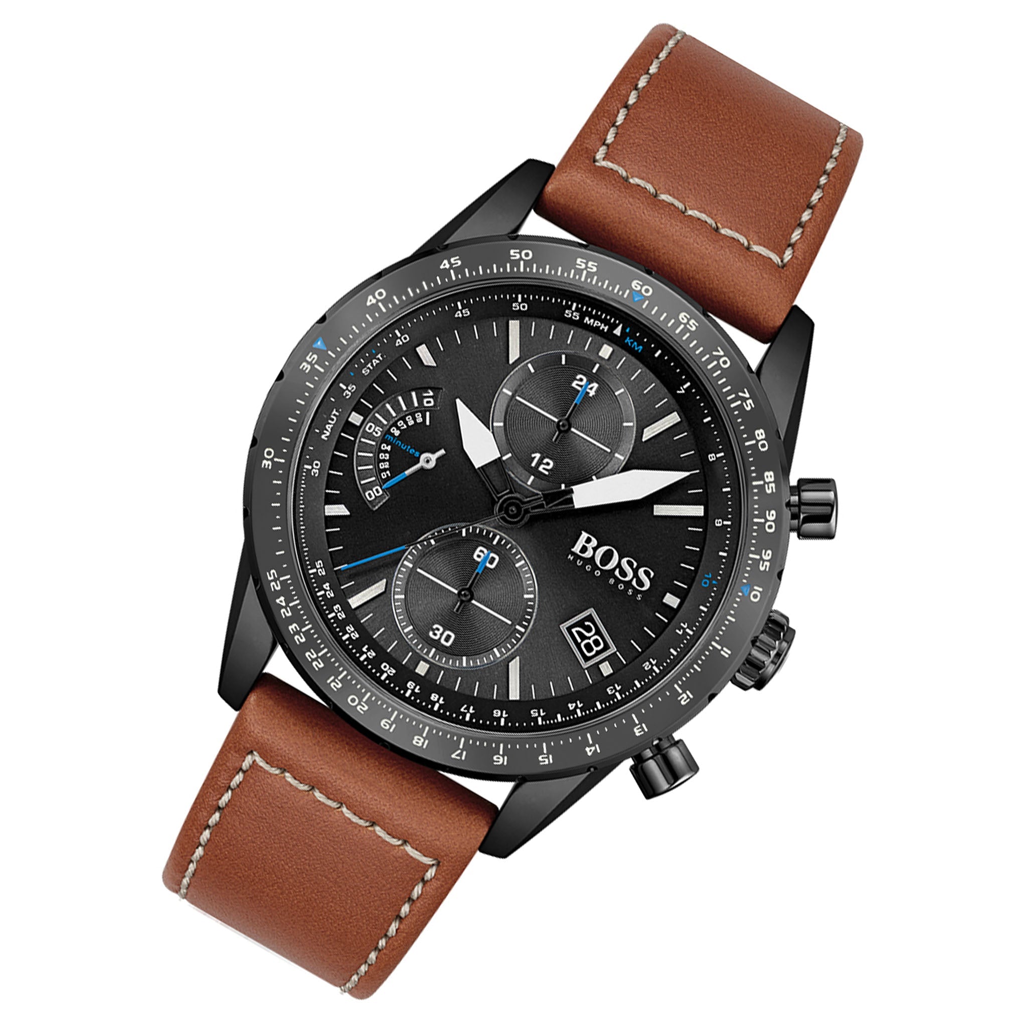 Hugo Boss Pilot Black Dial Brown Leather Strap Watch for Men - 1513851 Watches Hugo Boss   