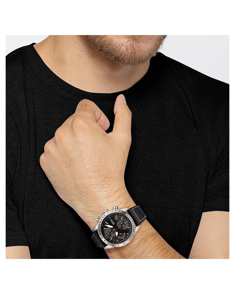Hugo Boss Pilot Edition Black Dial Black Leather Strap Watch for Men - 1513853 Watches Hugo Boss   