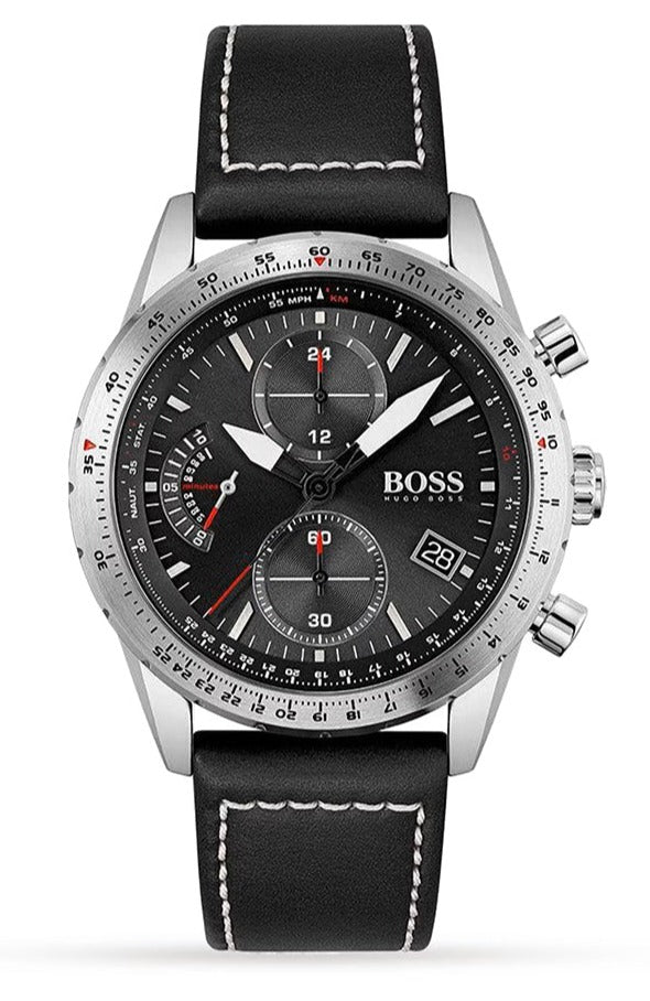 Hugo Boss Pilot Edition Black Dial Black Leather Strap Watch for Men - 1513853 Watches Hugo Boss   
