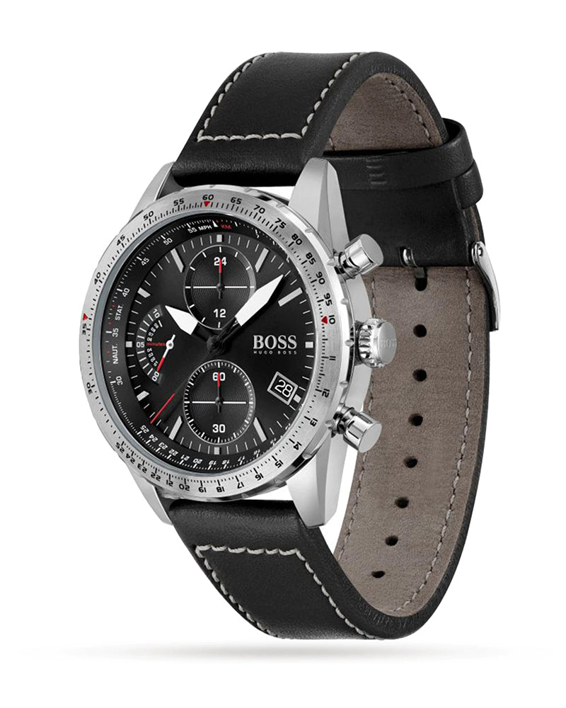Hugo Boss Pilot Edition Black Dial Black Leather Strap Watch for Men - 1513853 Watches Hugo Boss   