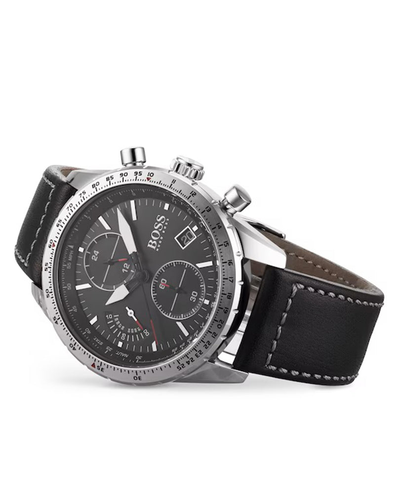 Hugo Boss Pilot Edition Black Dial Black Leather Strap Watch for Men - 1513853 Watches Hugo Boss   