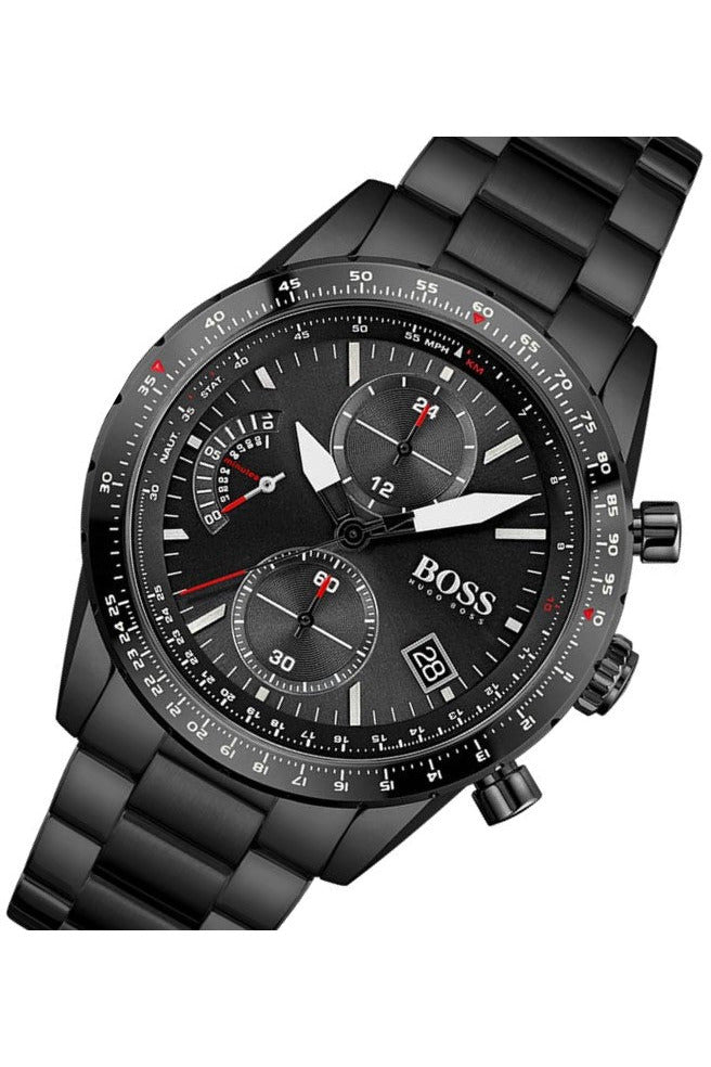 Hugo Boss Pilot Edition Black Dial Black Steel Strap Watch for Men - 1513854 Watches Hugo Boss   