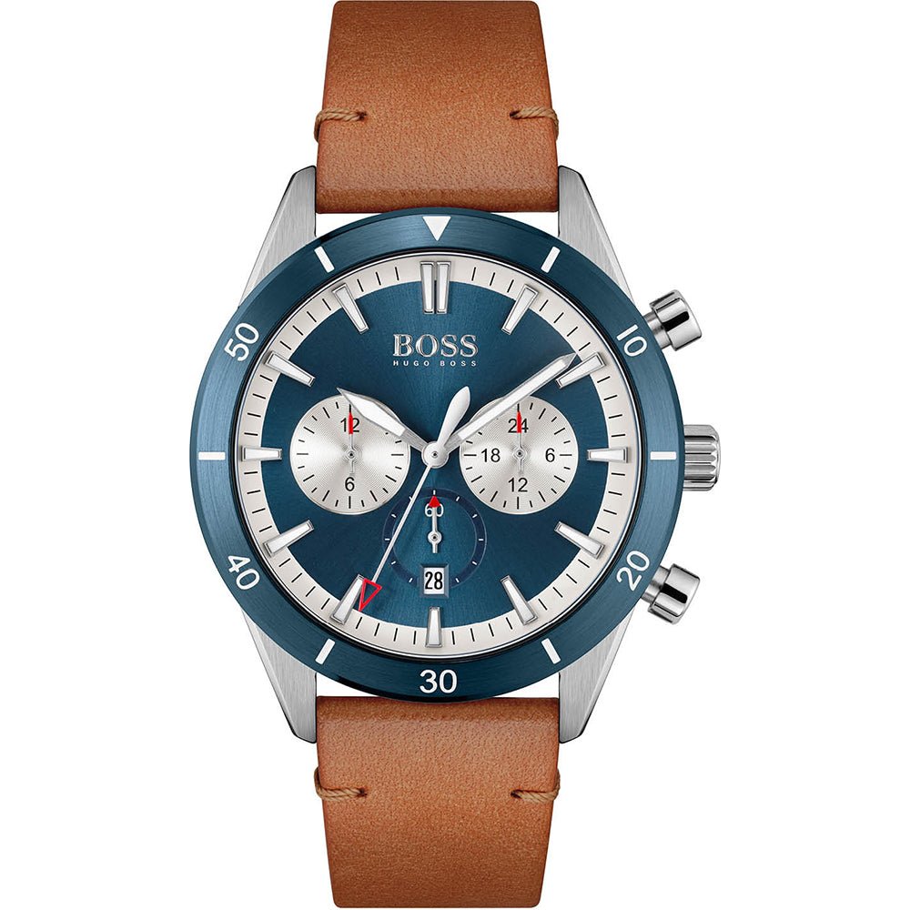 Hugo Boss Santiago Blue Dial Brown Leather Strap Watch for Men - 1513860 Watches Hugo Boss   