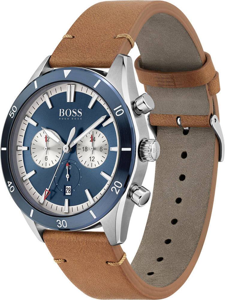 Hugo Boss Santiago Blue Dial Brown Leather Strap Watch for Men - 1513860 Watches Hugo Boss   