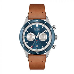 Hugo Boss Santiago Blue Dial Brown Leather Strap Watch for Men - 1513860 Watches Hugo Boss   