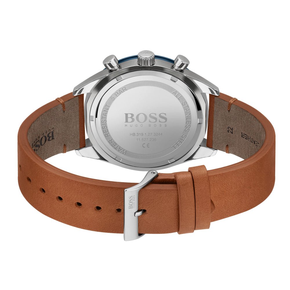 Hugo Boss Santiago Blue Dial Brown Leather Strap Watch for Men - 1513860 Watches Hugo Boss   