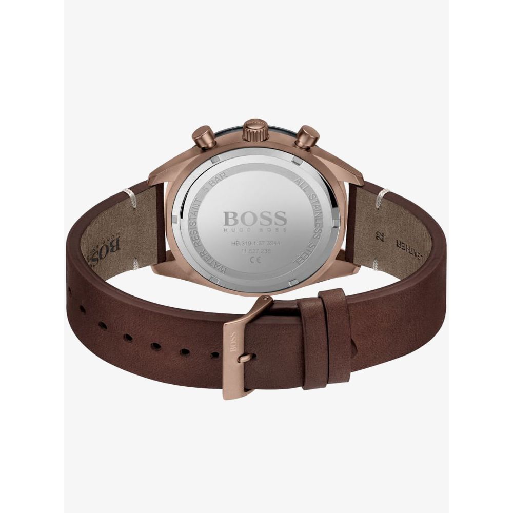 Hugo Boss Santiago Grey Dial Brown Leather Strap Watch for Men - 1513861 Watches Hugo Boss   