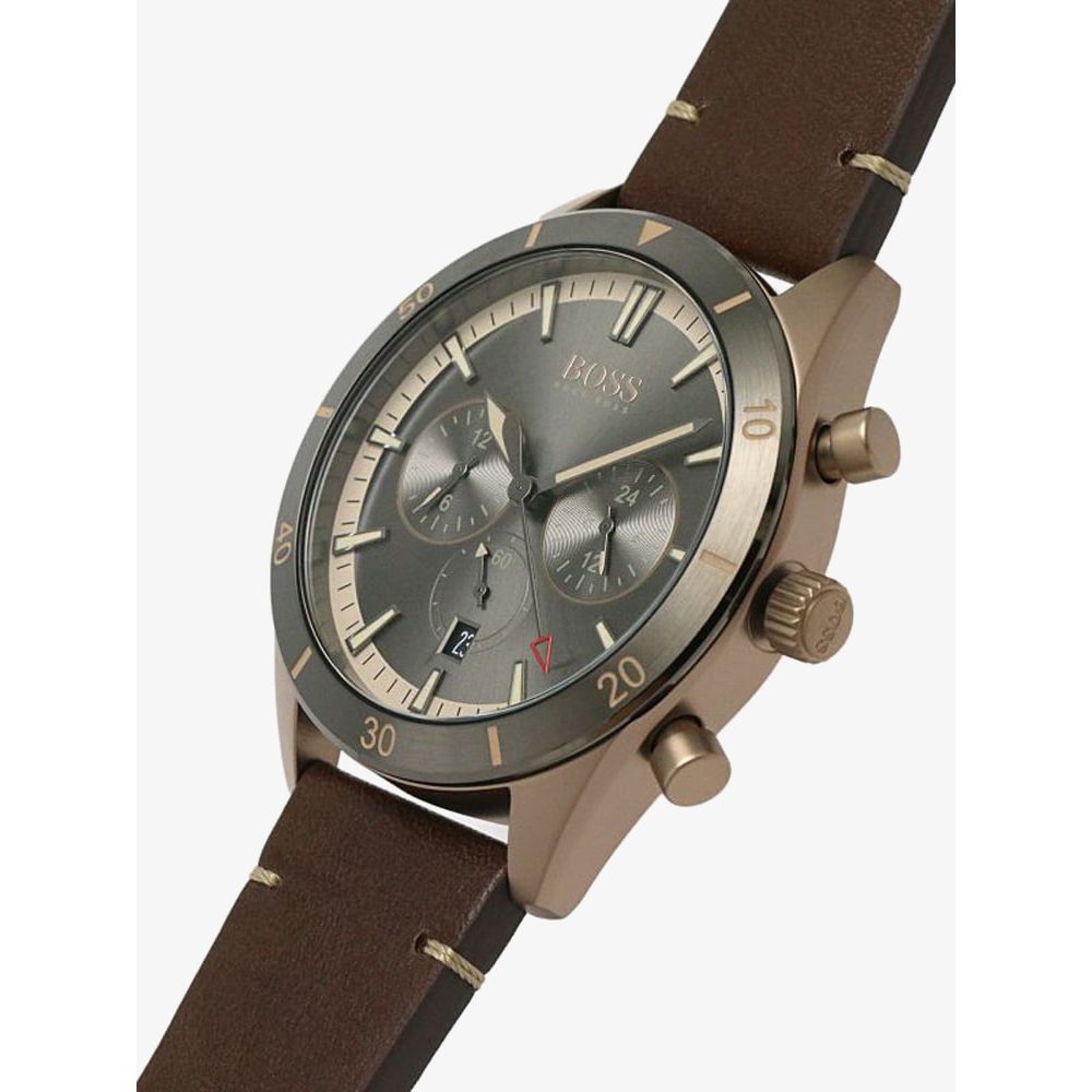 Hugo Boss Santiago Grey Dial Brown Leather Strap Watch for Men - 1513861 Watches Hugo Boss   