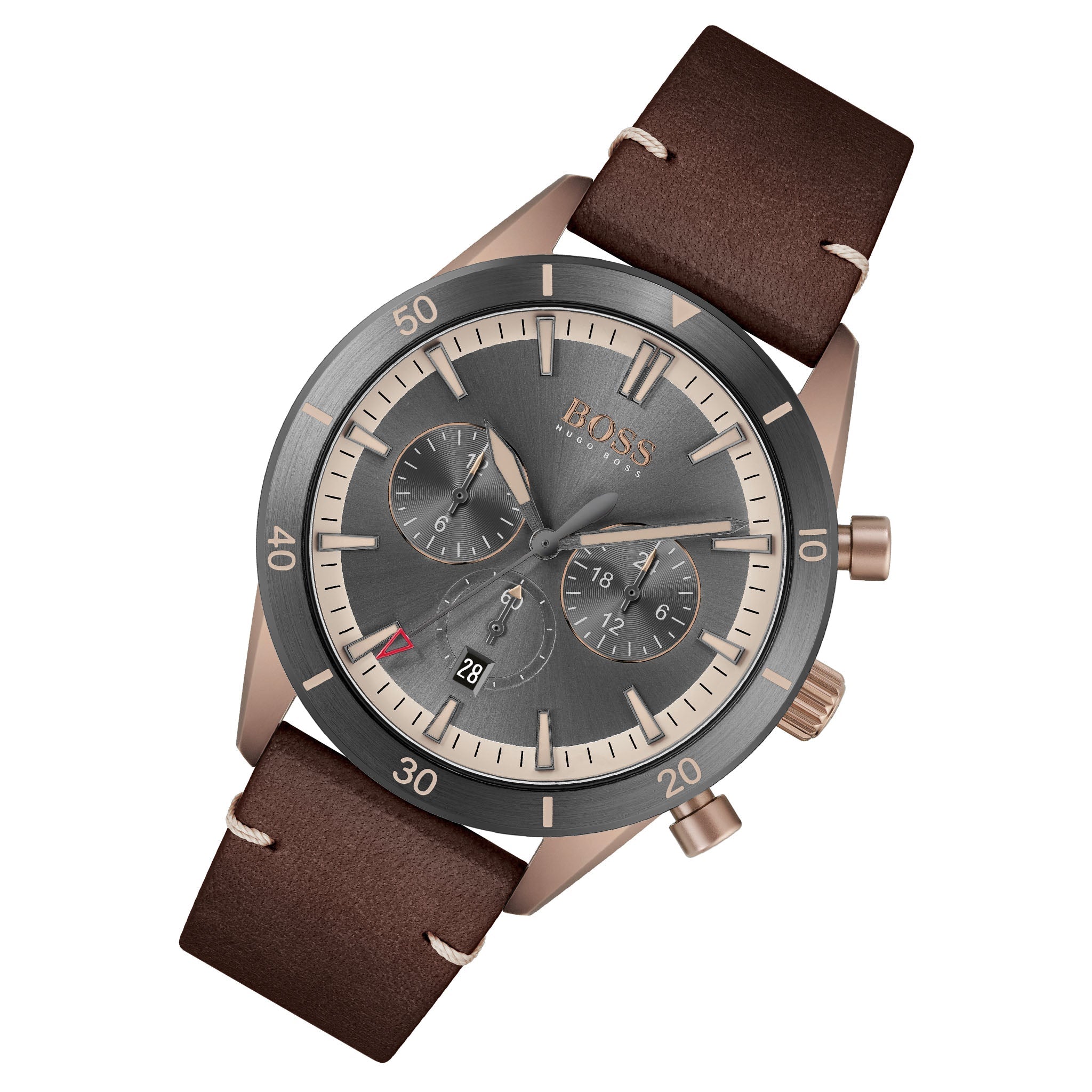 Hugo Boss Santiago Grey Dial Brown Leather Strap Watch for Men - 1513861 Watches Hugo Boss   