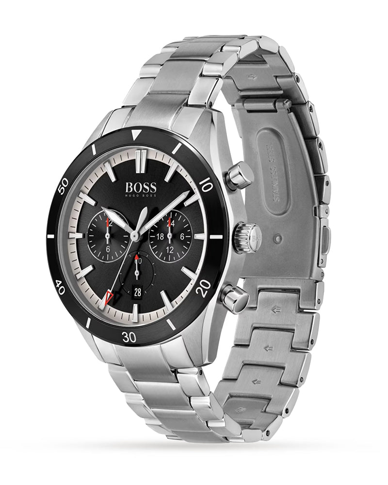 Hugo Boss Santiago Black Dial Silver Steel Strap Watch for Men - 1513862 Watches Hugo Boss   