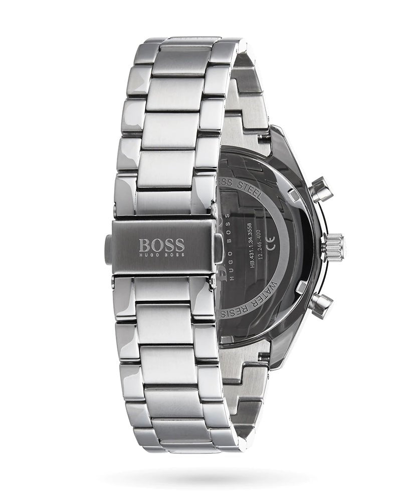 Hugo Boss Santiago Black Dial Silver Steel Strap Watch for Men - 1513862 Watches Hugo Boss   