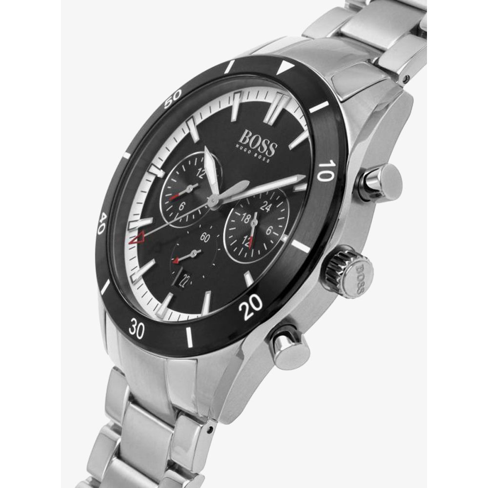 Hugo Boss Santiago Black Dial Silver Steel Strap Watch for Men - 1513862 Watches Hugo Boss   