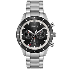 Hugo Boss Santiago Black Dial Silver Steel Strap Watch for Men - 1513862 Watches Hugo Boss   