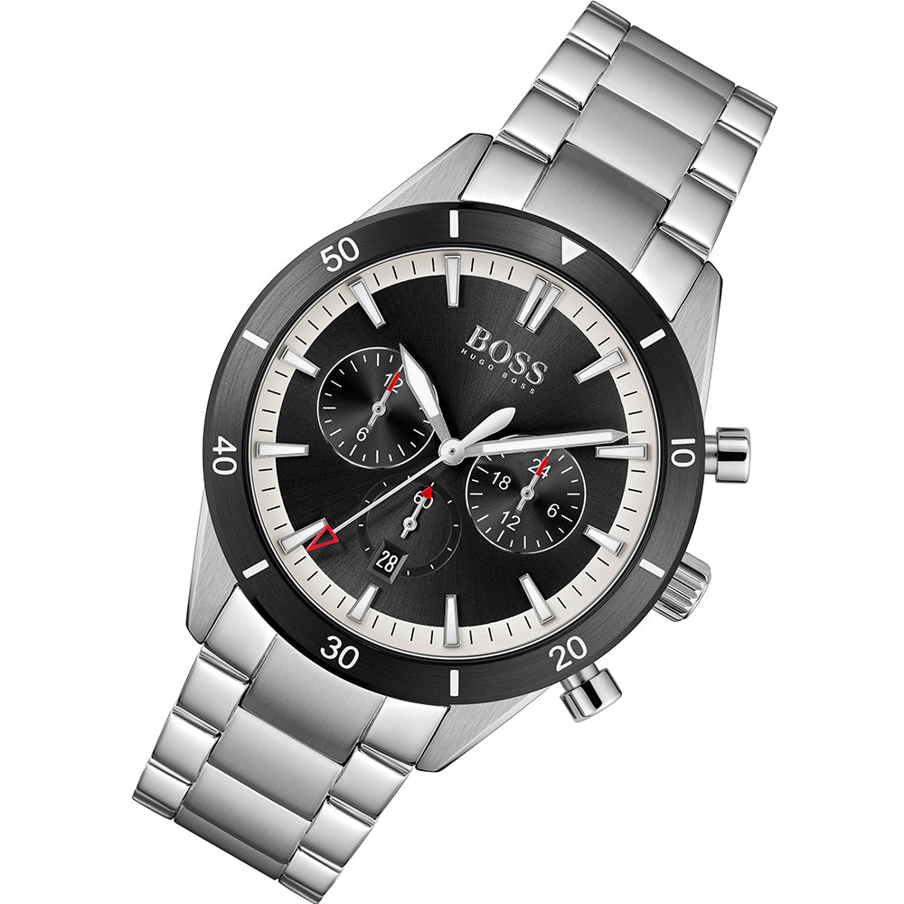 Hugo Boss Santiago Black Dial Silver Steel Strap Watch for Men - 1513862 Watches Hugo Boss   