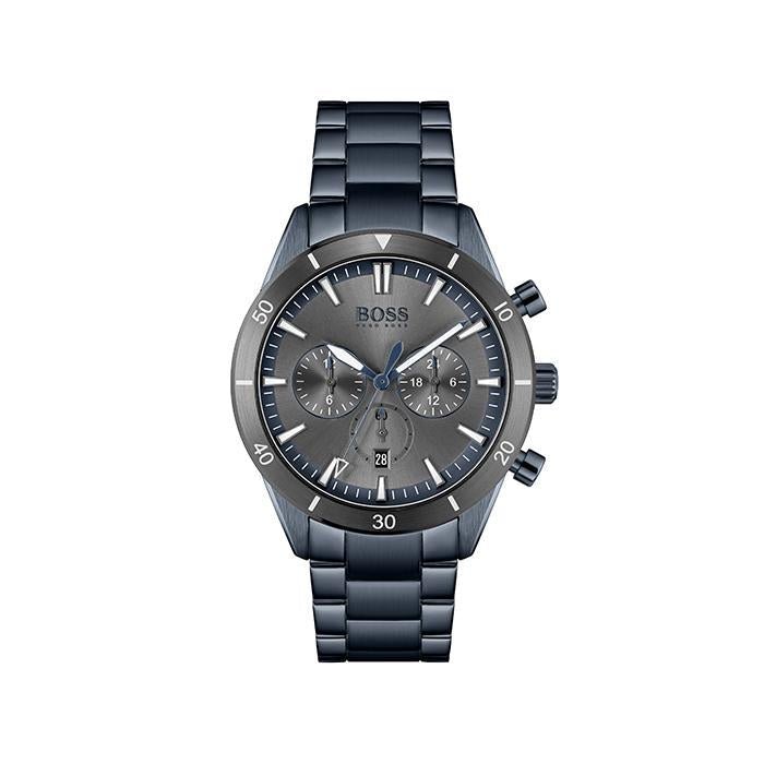 Hugo Boss Santiago Grey Dial Blue Steel Strap Watch for Men - 1513865 Watches Hugo Boss   