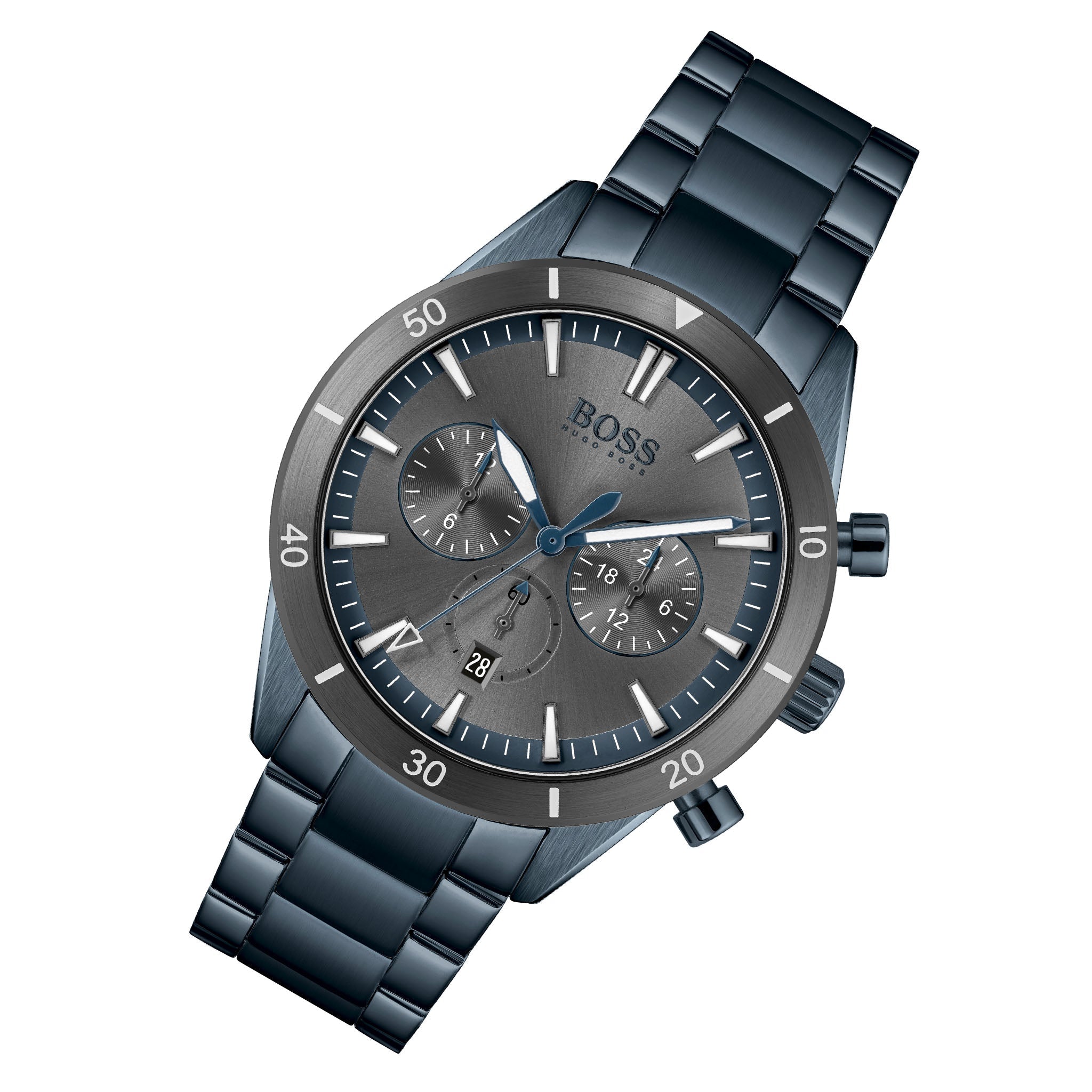 Hugo Boss Santiago Grey Dial Blue Steel Strap Watch for Men - 1513865 Watches Hugo Boss   