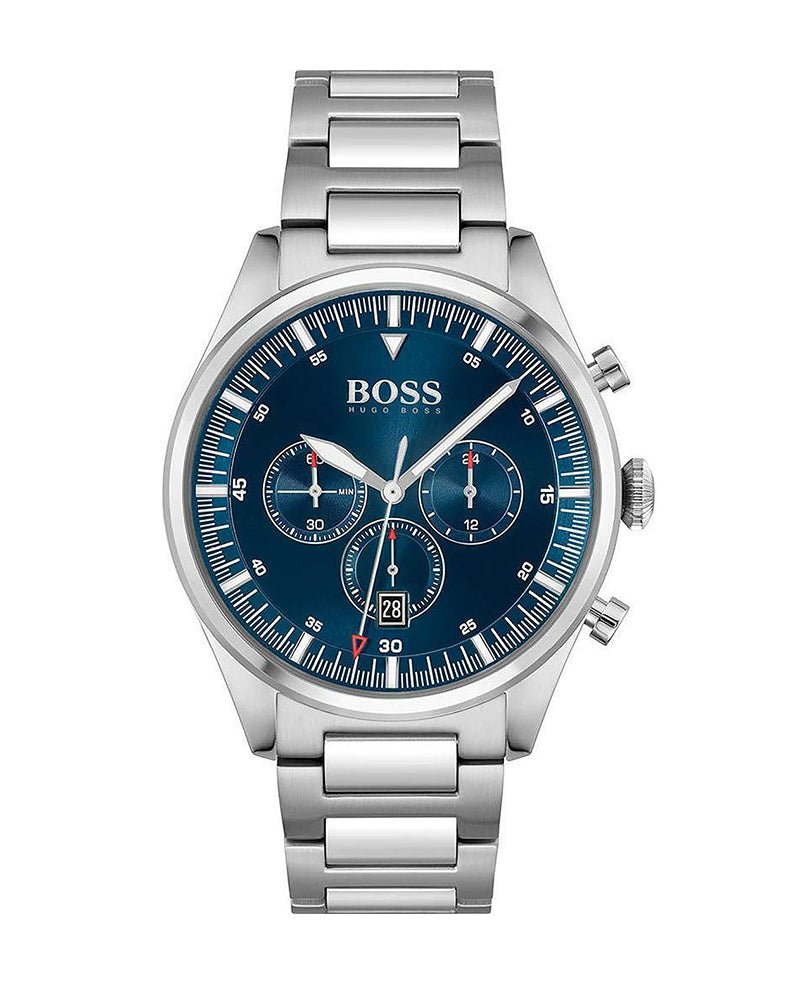 Hugo Boss Pioneer Blue Dial Silver Steel Strap Watch for Men - 1513867 Watches Hugo Boss   