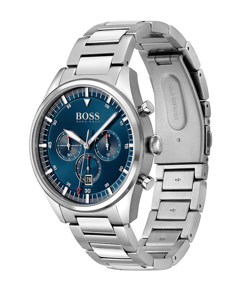 Hugo Boss Pioneer Blue Dial Silver Steel Strap Watch for Men - 1513867 Watches Hugo Boss   
