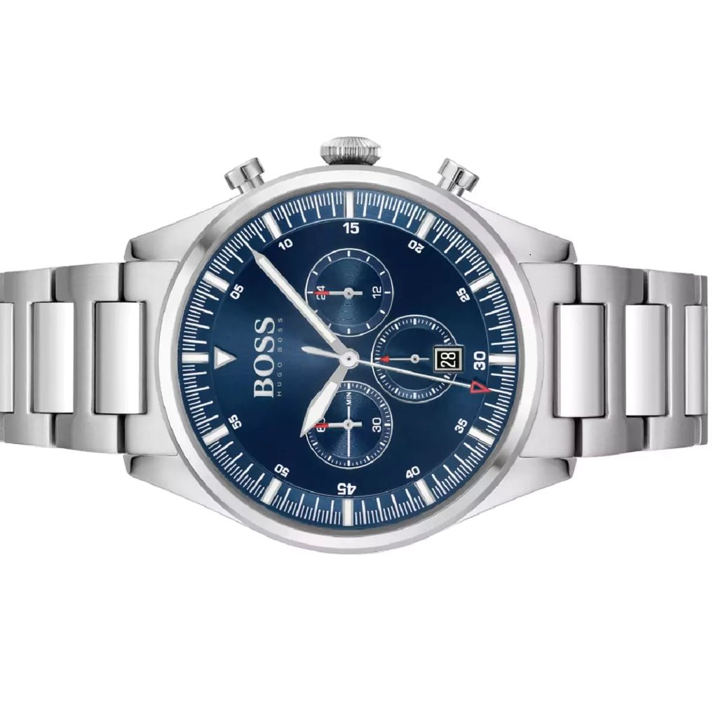 Hugo Boss Pioneer Blue Dial Silver Steel Strap Watch for Men - 1513867 Watches Hugo Boss   