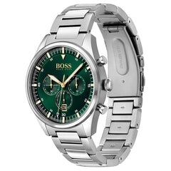 Hugo Boss Pioneer Green Dial Silver Steel Strap Watch for Men - 1513868 Watches Hugo Boss   