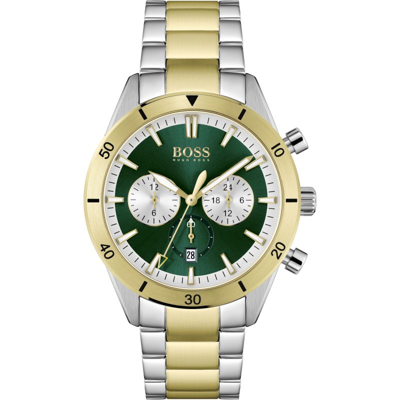 Hugo Boss Santiago Green Dial Two Tone Steel Strap Watch for Men - 1513872 Watches Hugo Boss   