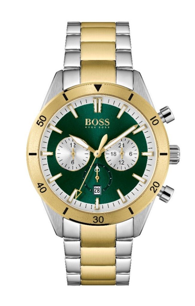 Hugo Boss Santiago Green Dial Two Tone Steel Strap Watch for Men - 1513872 Watches Hugo Boss   