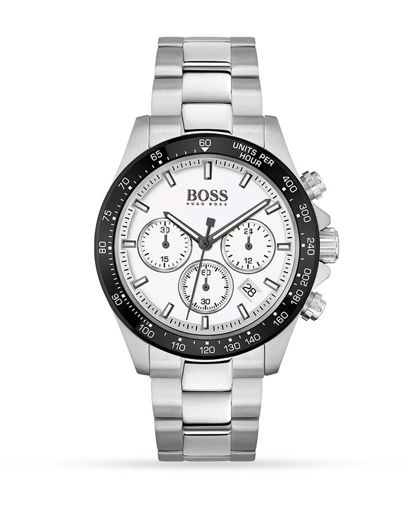 Hugo Boss Hero Chronograph White Dial Silver Steel Strap Watch for Men - 1513875 Watches Hugo Boss   