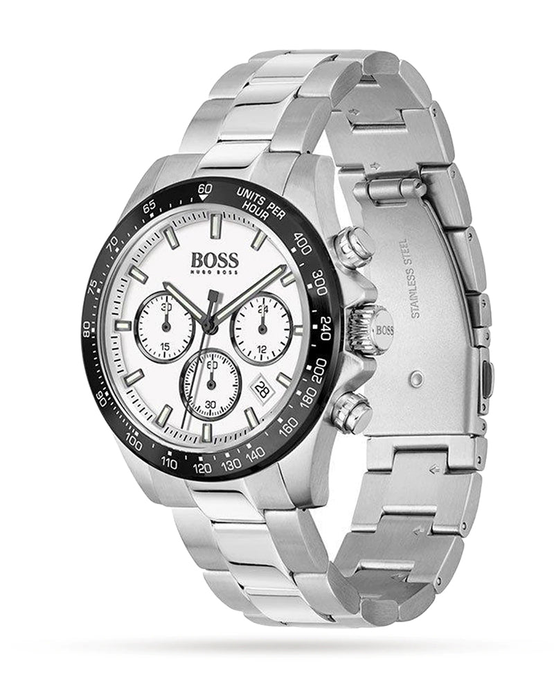 Hugo Boss Hero Chronograph White Dial Silver Steel Strap Watch for Men - 1513875 Watches Hugo Boss   