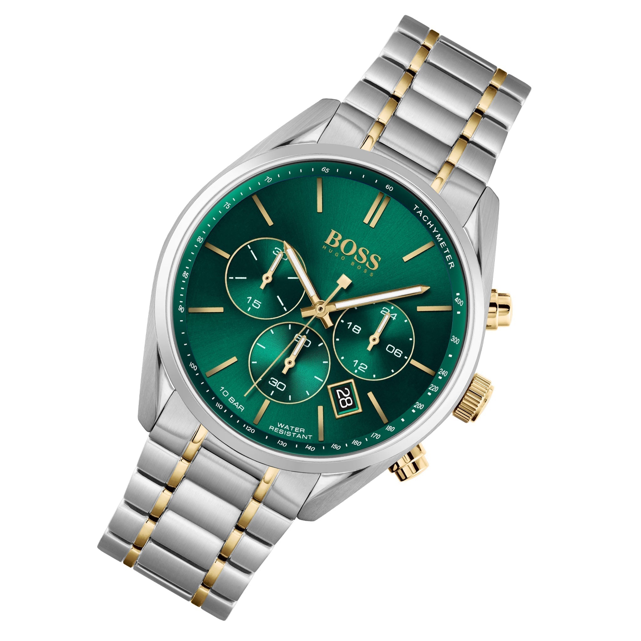 Hugo Boss Champion Green Dial Silver Steel Strap Watch for Men - 1513878 Watches Hugo Boss   