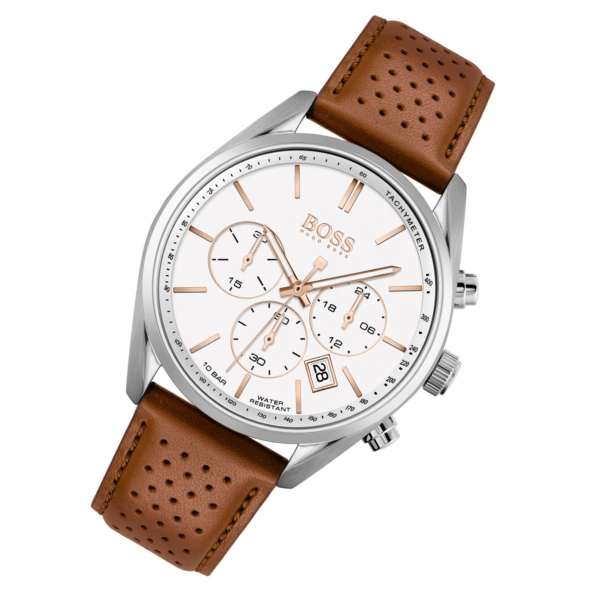 Hugo Boss Champion White Dial Brown Leather Strap Watch for Men - 1513879 Watches Hugo Boss   