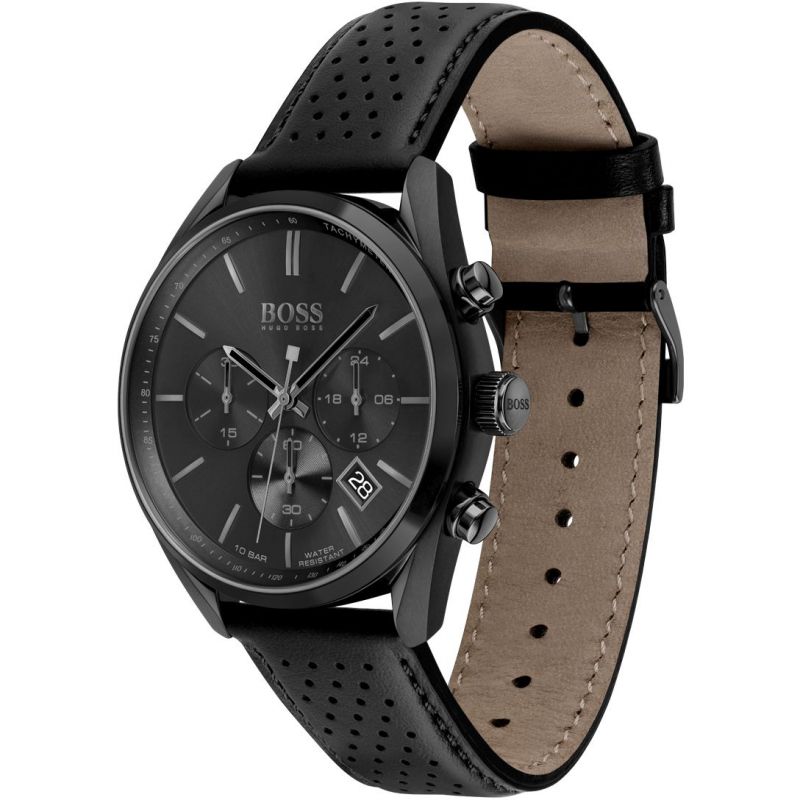 Hugo Boss Champion Black Dial Black Leather Strap Watch for Men - 1513880 Watches Hugo Boss   