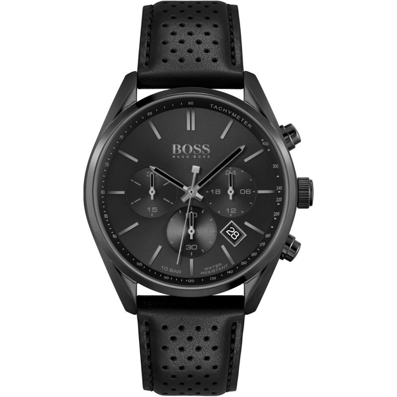 Hugo Boss Champion Black Dial Black Leather Strap Watch for Men - 1513880 Watches Hugo Boss   