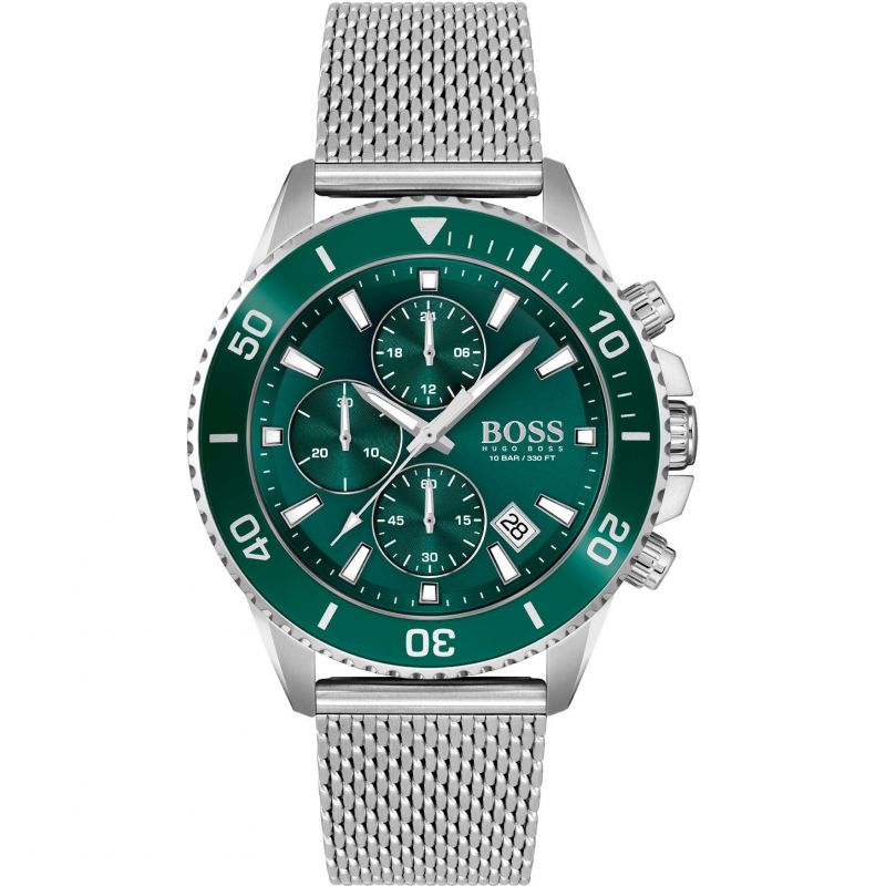 Hugo Boss Admiral Green Dial Silver Mesh Bracelet Watch for Men - 1513905 Watches Hugo Boss   