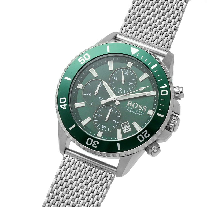 Hugo Boss Admiral Green Dial Silver Mesh Bracelet Watch for Men - 1513905 Watches Hugo Boss   