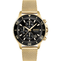 Hugo Boss Admiral Chronograph Black Dial Gold Mesh Bracelet Watch for Men - 1513906 Watches Hugo Boss   