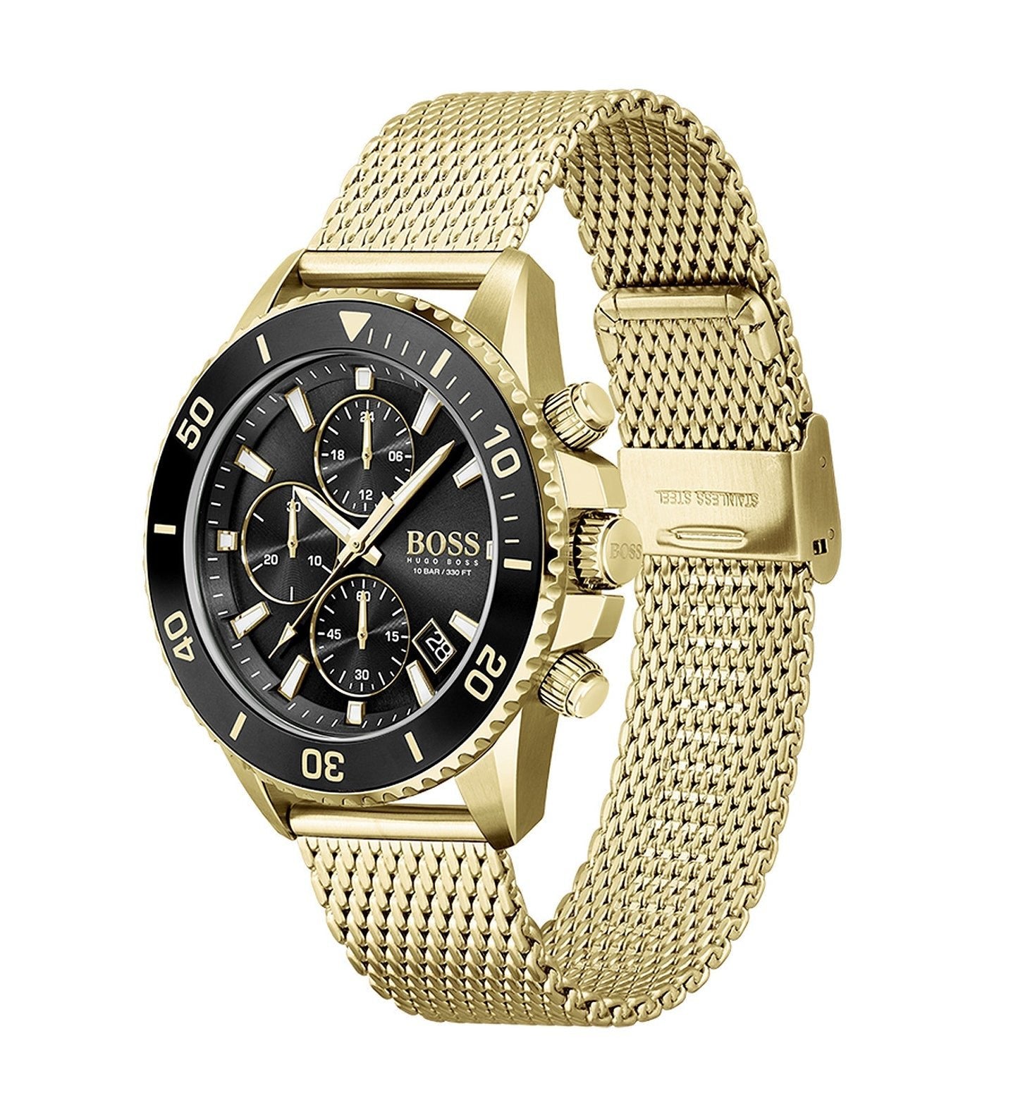 Hugo Boss Ocean Edition Black Dial Gold Mesh Bracelet Watch for Men - 1513703 Watches Hugo Boss   