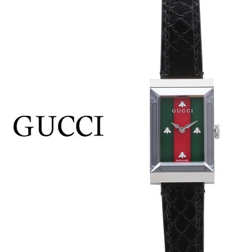 Gucci G-Frame Mother of Pearl Green & Red Dial Black Leather Strap Watch For Women - YA147403 Watches Gucci   