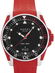 Gucci Dive Black Dial Red Rubber Strap Watch For Men - YA136309 Watches Gucci   