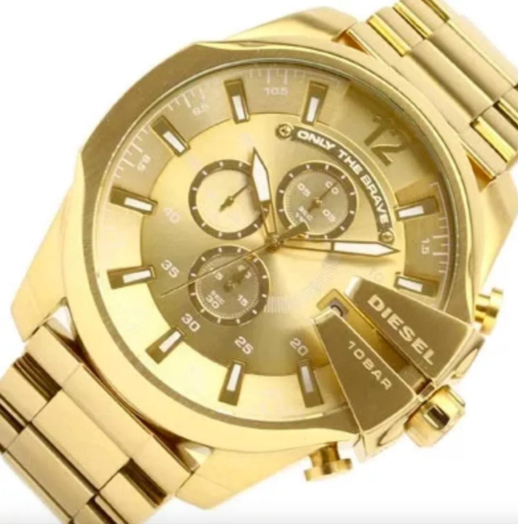 Diesel Mega Chief Gold Dial Gold Stainless Steel Chronograph Watch For Men - DZ4360 Watches Diesel   