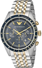 Emporio Armani Tazio Chronograph Blue Dial Gold & Silver Stainless Steel Strap Watch For Men - AR8030 Watches Emporio Armani   