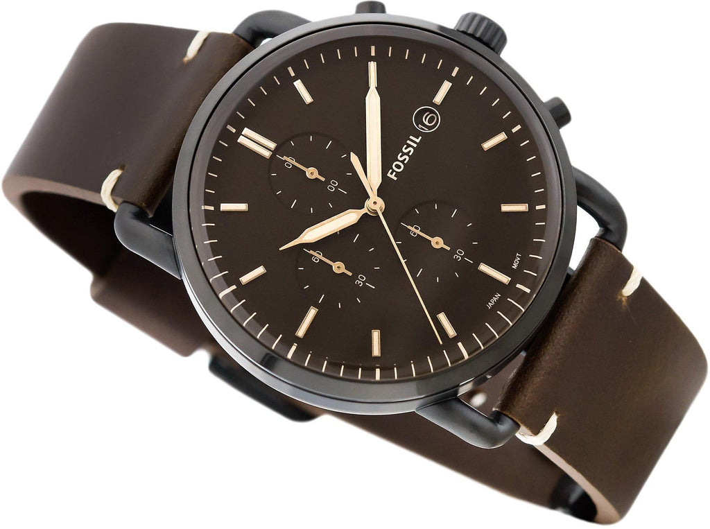 Fossil Commuter Chronograph Black Dial Brown Leather Strap Watch for Men - FS5403 Watches Fossil   