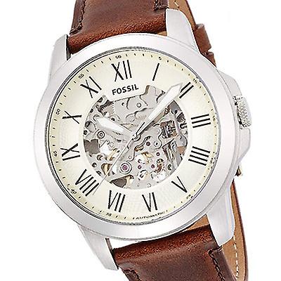 Fossil Grant Automatic Beige Skeleton Dial Brown Leather Strap Watch for Men - ME3099 Watches Fossil   