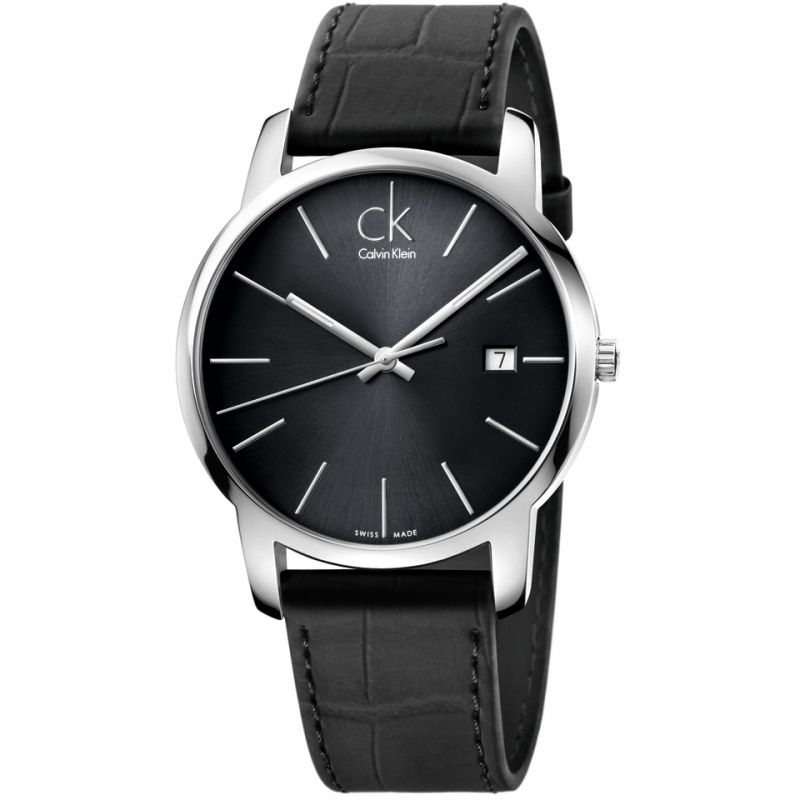 Calvin Klein City Quartz Black Dial Black Leather Strap Watch for Men - K2G2G1C3 Watches Calvin Klein   