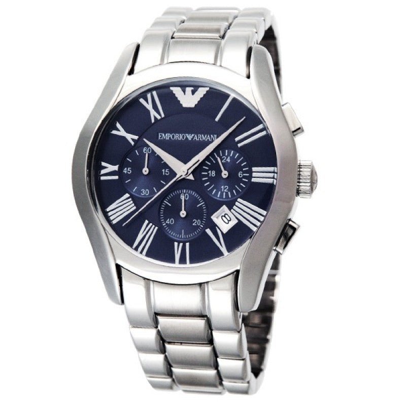 Emporio Armani Classic Blue Dial Silver Stainless Steel Strap Watch For Men - AR1635 Watches Emporio Armani   