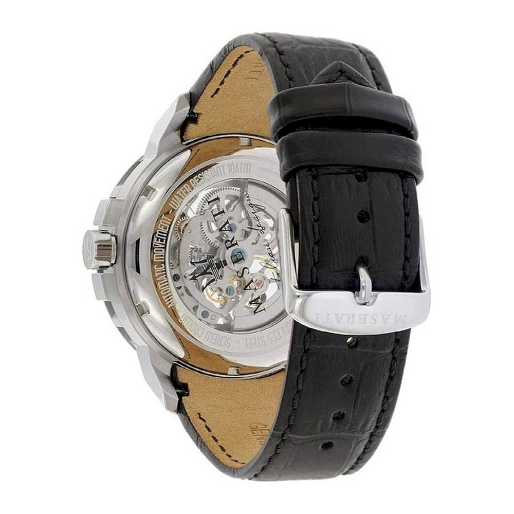 Maserati Ingegno Automatic Black Skeleton Dial Black Leather Strap Watch For Men - R8821119002 Watches Maserati   