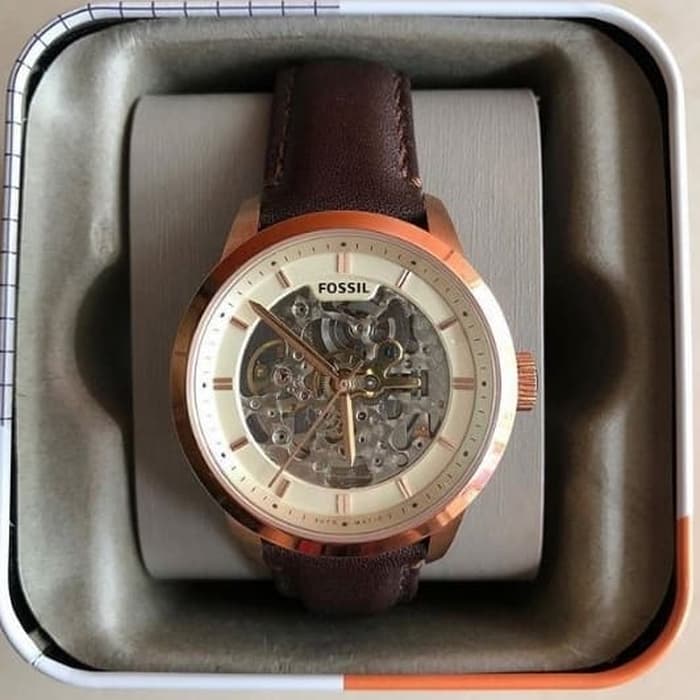 Fossil Townsman Automatic Skeleton White Dial Brown Leather Strap Watch for Men - ME3078 Watches Fossil   