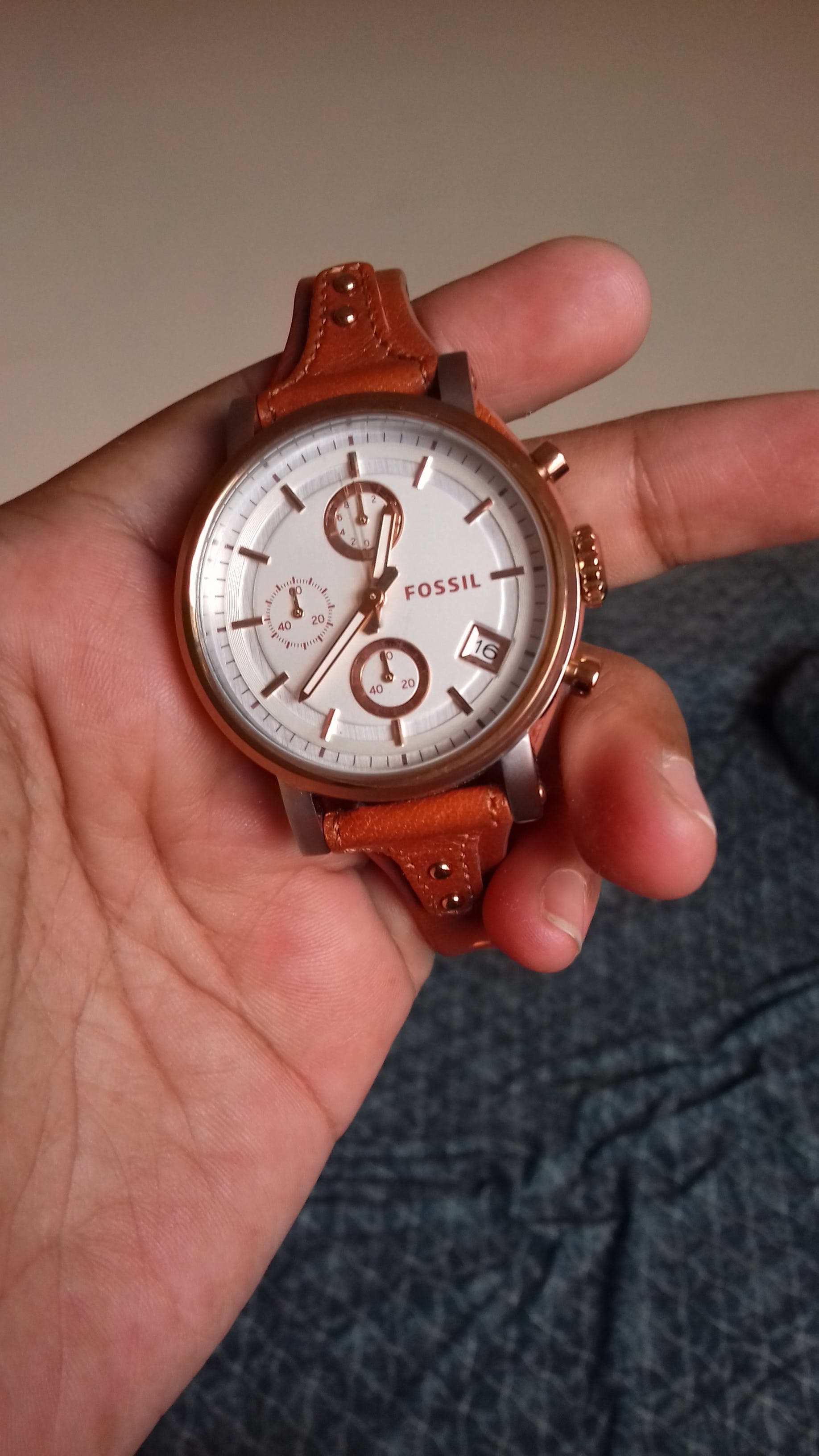 Fossil Boyfriend Chronograph White Dial Brown Leather Strap Watch for Women - ES3837 Watches Fossil   