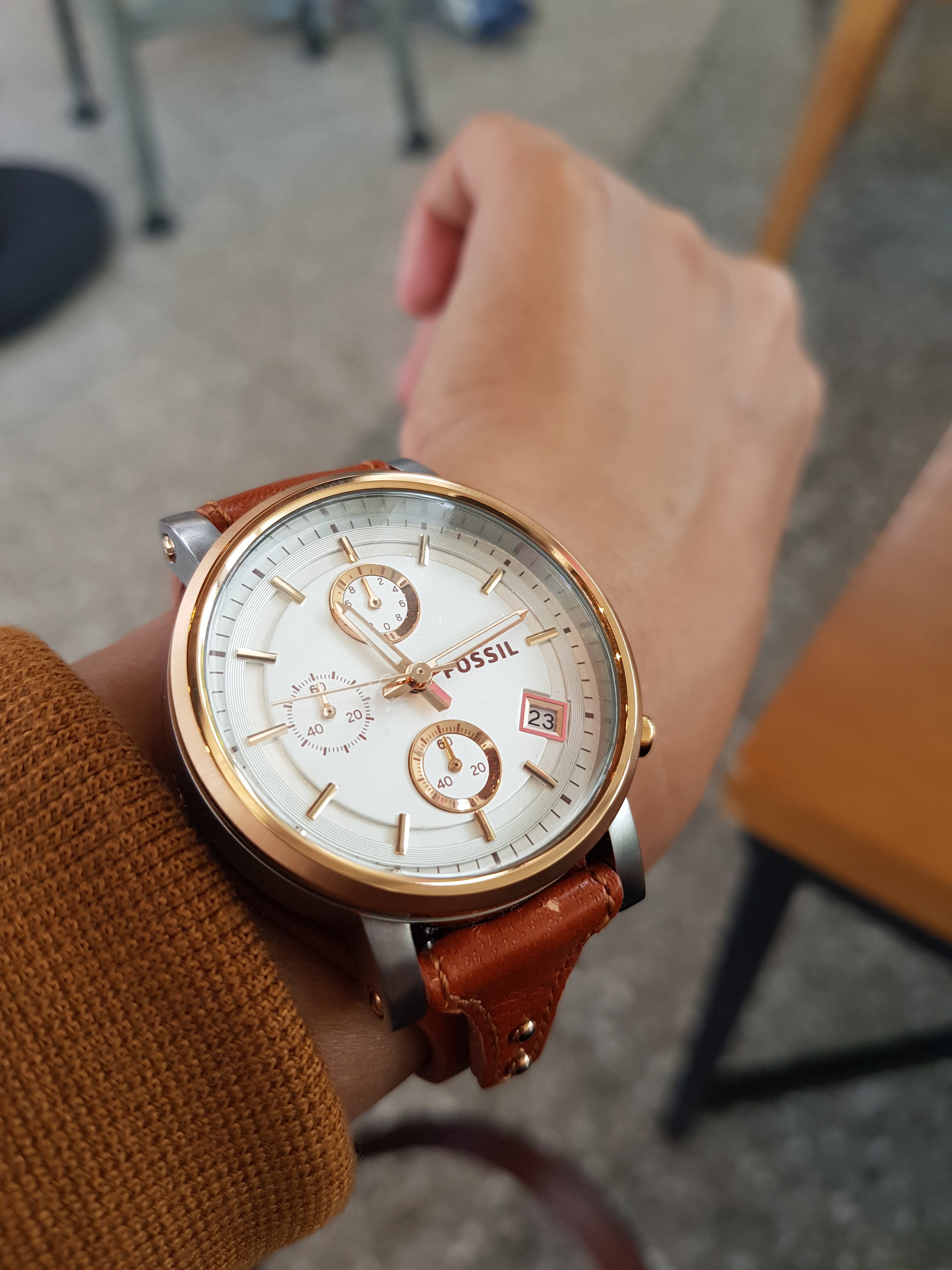 Fossil Boyfriend Chronograph White Dial Brown Leather Strap Watch for Women - ES3837 Watches Fossil   